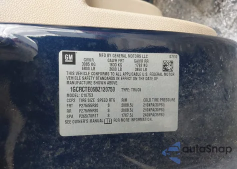 2011 Chevrolet Silverado 1500 Ltz из США, поврежденный, VIN 1GCRCTE06BZ120750